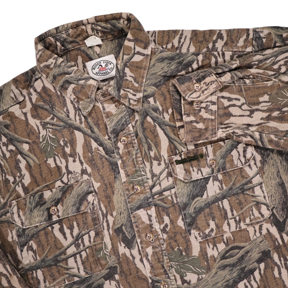 VTG RUDDY DUCK Men's L Mossy Oak Treestand Camo Flannel Shacket Made in USA